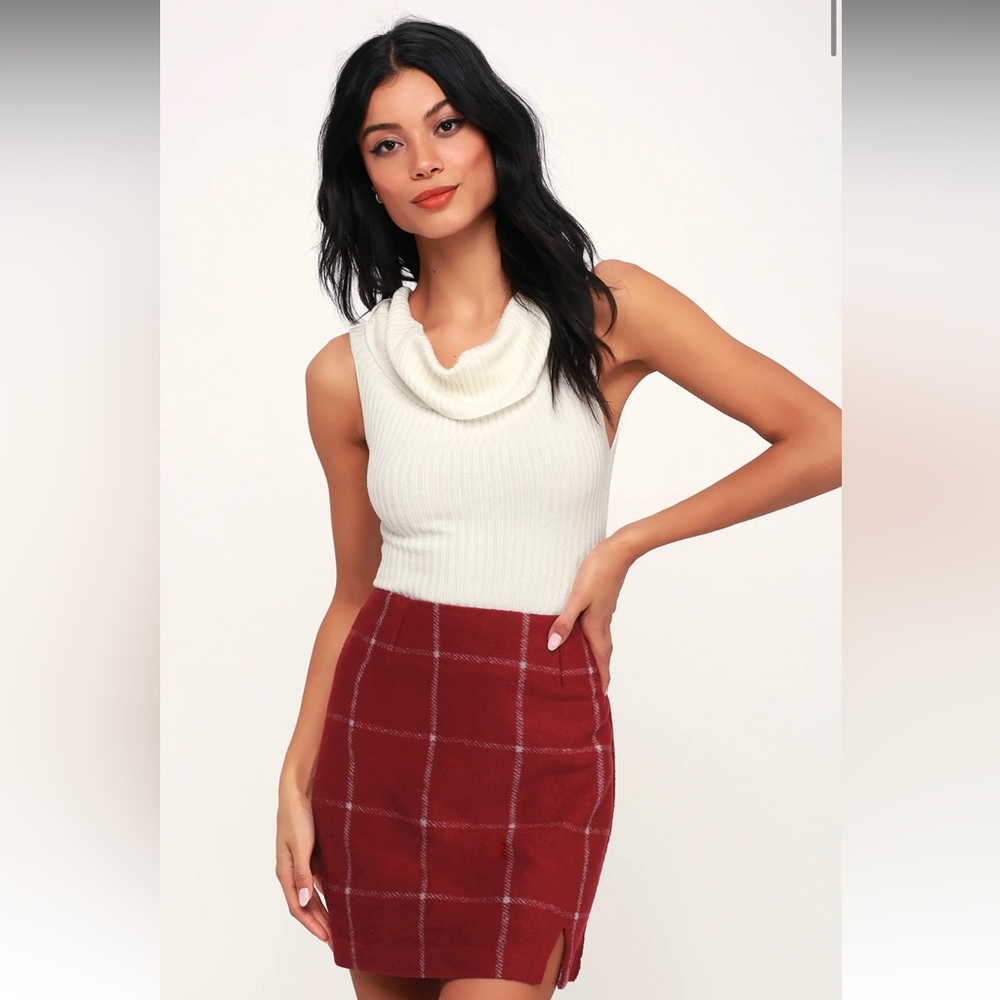 Lulu’s Spence Wine Red Plaid Mini Skirt